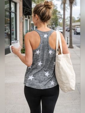 Reflex Star Print Tank Top Medium Gray Racerback Casual Lounge Athleisure